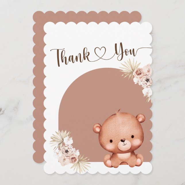 Gender Neutral Cute Bear Terracotta Baby Shower  Thank You Card (Front/Back)