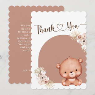 Gender Neutral Cute Bear Terracotta Baby Shower  Thank You Card