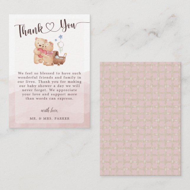 Gender Neutral Cute Bear Watercolor Baby Shower  Card (Front/Back)