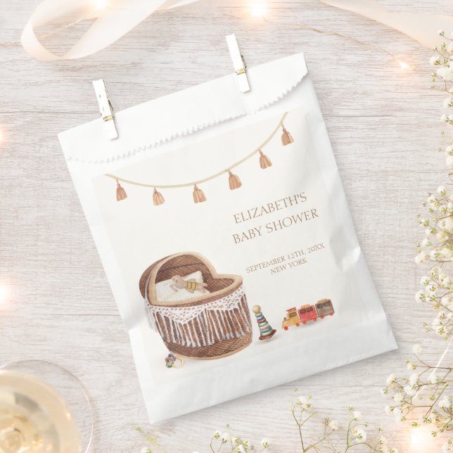 Gender Neutral Cute Boho Bassinet Toy Baby Shower Favour Bag (Clipped)