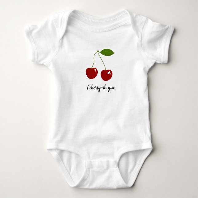 Gender neutral cute cherry with baby name baby bodysuit (Front)