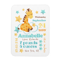 Gender Neutral Cute Giraffe Stars Baby Birth Stats