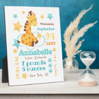Gender Neutral Cute Giraffe Stars Baby Birth Stats