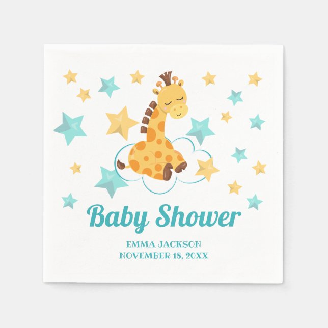 Gender Neutral Cute Giraffe & Stars Baby Shower Napkin (Front)