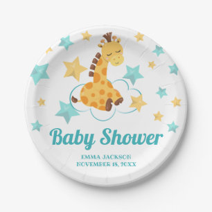 Gender Neutral Cute Giraffe & Stars Baby Shower Paper Plate