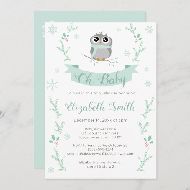 Gender neutral Cute owl winter babyshower Invitation (Front/Back)
