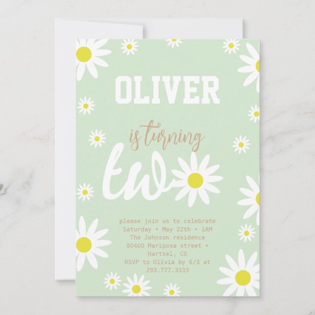 Gender Neutral Daisy 2nd Birthday Party Boho White Invitation (Front)