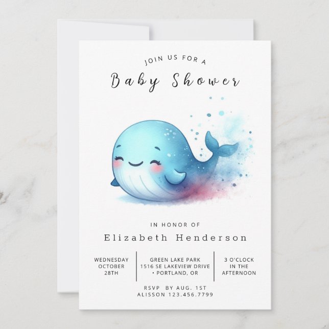 Gender Neutral Digital Whale Baby Shower Invitation (Front)