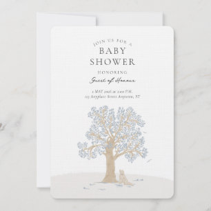 Gender Neutral Dog Woodland Tree Baby Shower Invitation
