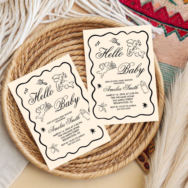 Gender Neutral doodle cupid Baby Shower Invitation (Creator Uploaded)