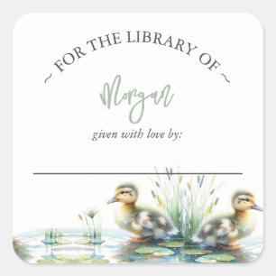 Gender Neutral Duck Baby Shower Bookplate Square Sticker