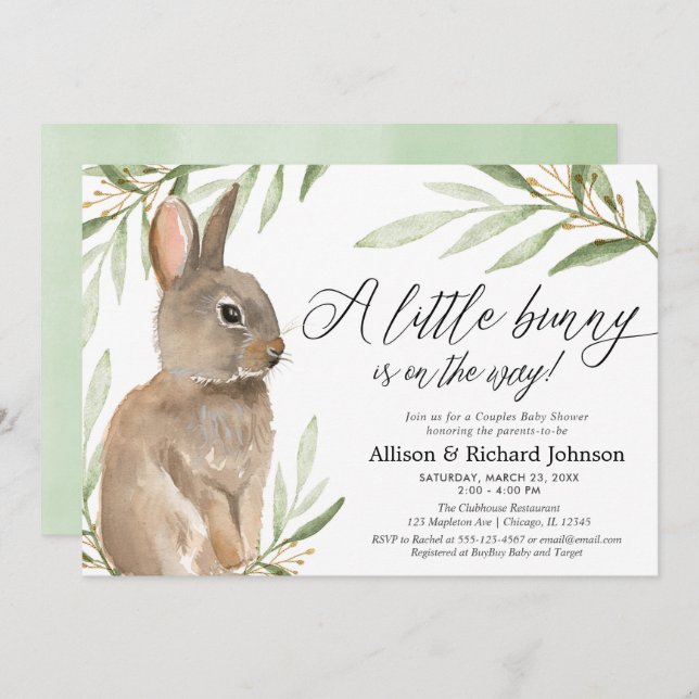 Gender neutral easter bunny couples baby shower invitation (Front/Back)