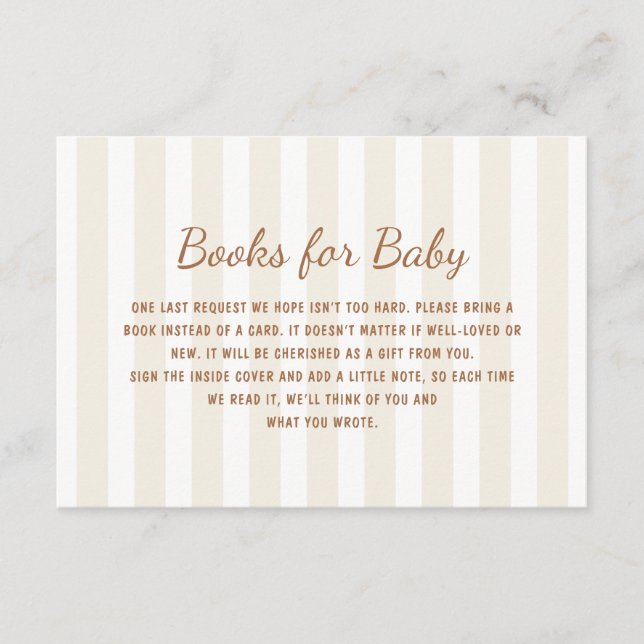 Gender Neutral Ecru Stripes Books for Baby Enclosure Card (Front)