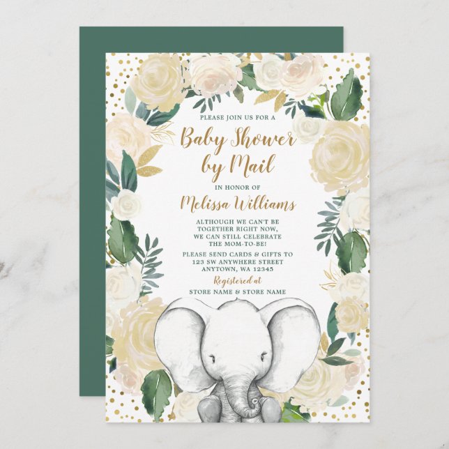 Gender Neutral Elephant Baby Shower by Mail Invitation (Front/Back)