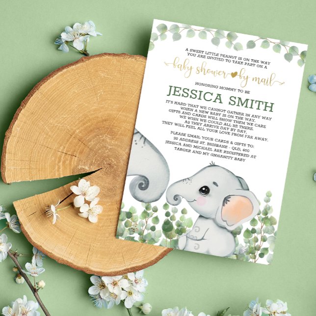 Gender Neutral Elephant Baby Shower By Mail Invitation (Creator Uploaded)