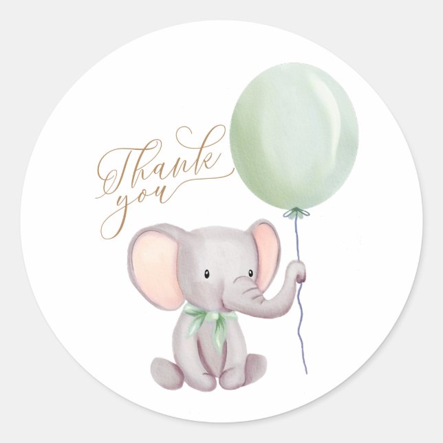 Gender Neutral Elephant Baby Shower Thank You Classic Round Sticker (Front)