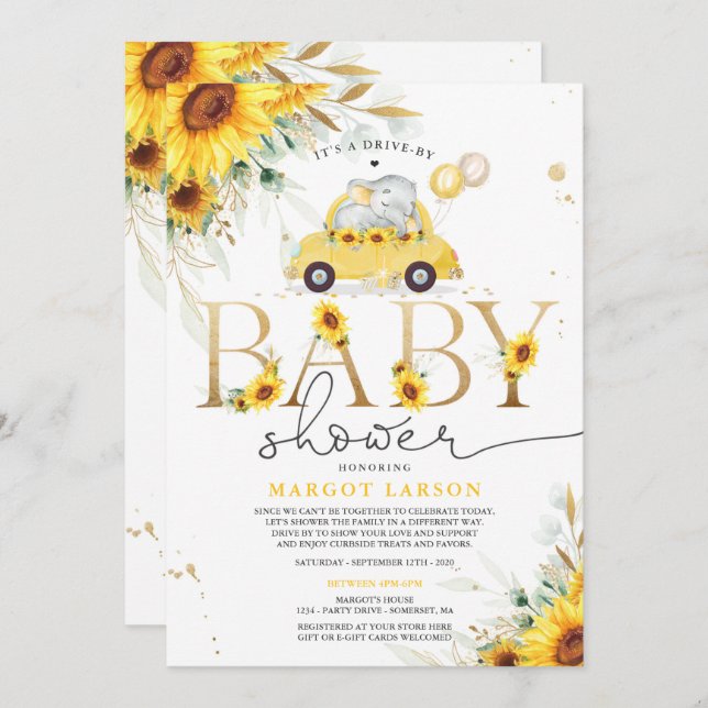 Gender Neutral Elephant Drive By Baby Shower Invitation (Front/Back)
