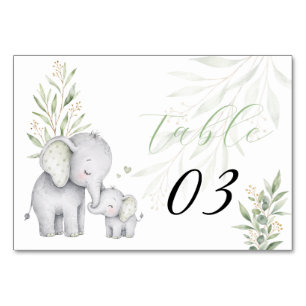 Gender Neutral Elephant Eucalyptus Baby Shower  Table Number