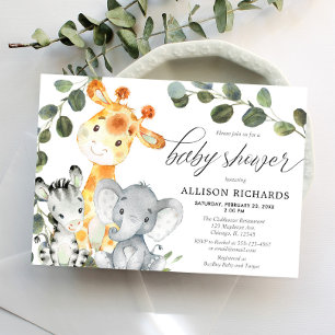 Gender neutral eucalyptus cute safari baby shower invitation