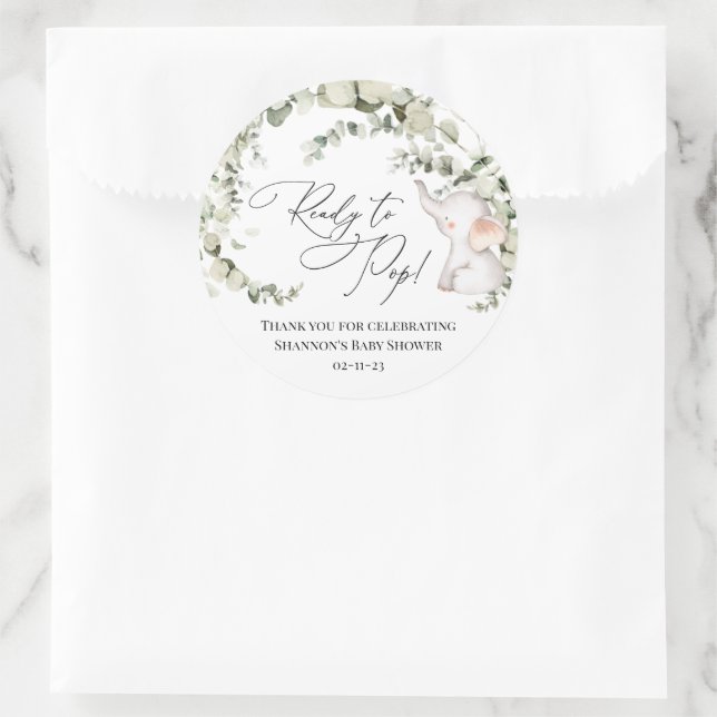 Gender Neutral Eucalyptus Elephant Baby Shower Classic Round Sticker (Bag)