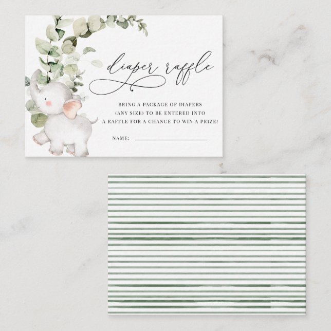 Gender Neutral Eucalyptus Elephant Diaper Raffle Enclosure Card (Front/Back)