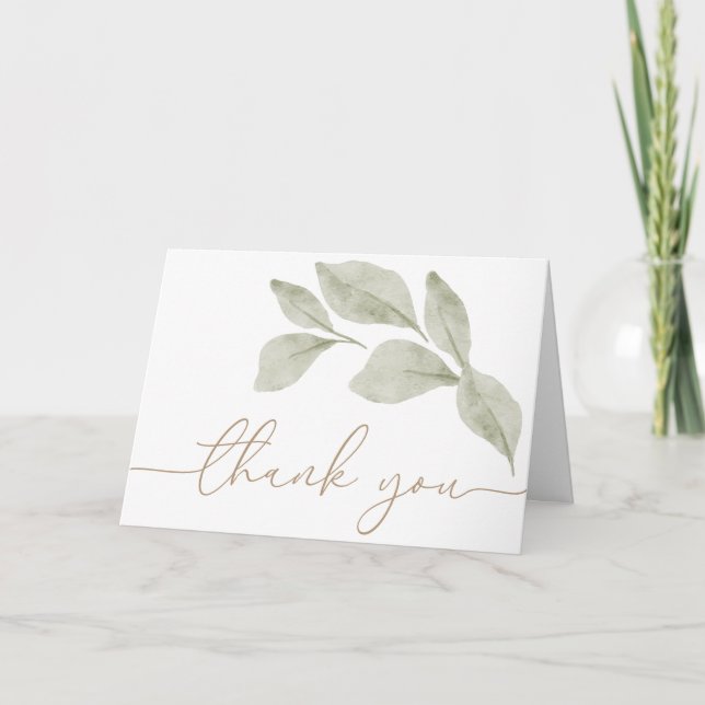 Gender Neutral Eucalyptus Leaf Baby Thank You Card (Front)