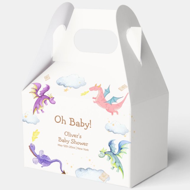 Gender Neutral Fairytale Magic Dragon Baby Shower  Favour Box (Front)