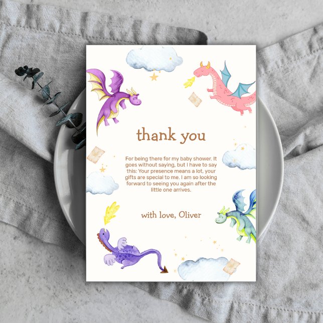 Gender Neutral Fairytale Magic Dragon Baby Shower  Thank You Card (Gender Neutral Fairytale Magic Dragon Baby Shower Thank You Card)