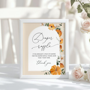 Gender neutral fall floral arch Diaper raffle  Poster