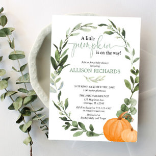 Gender neutral fall pumpkin eucalyptus baby shower invitation
