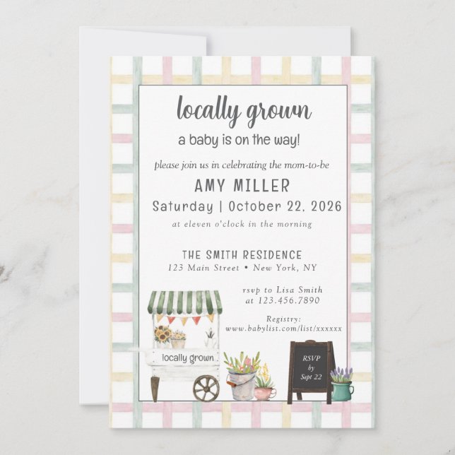 Gender Neutral Farmers Market Baby Invitation (Front)