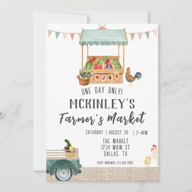 Gender Neutral Farmer's Market Birthday Invitation (Front)