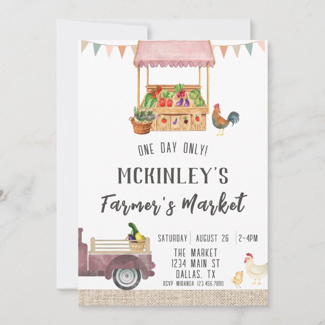 Gender Neutral Farmer's Market Birthday Invitation (Front)