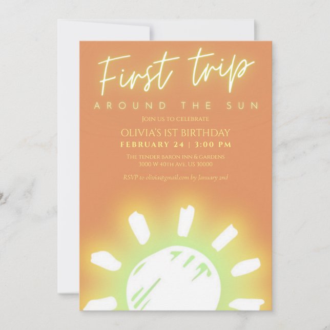 Gender neutral First trip around the sun birthday  Invitation (Front)