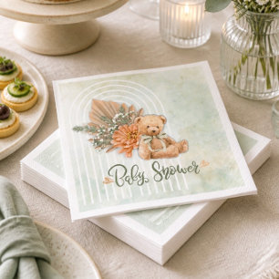Gender Neutral Floral and Bear Baby Shower Napkin