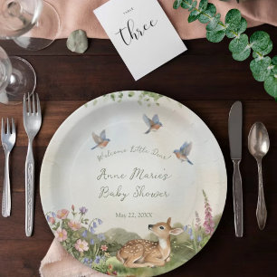Gender Neutral Forest Arch and Fawn Baby Shower Paper Plate