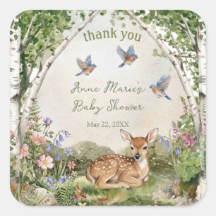 Gender Neutral Forest Arch and Fawn Baby Shower Square Sticker
