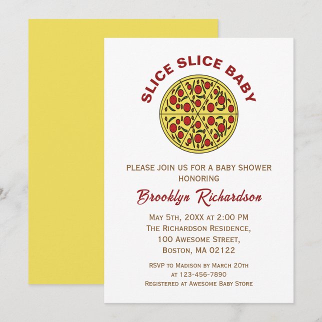 Gender Neutral Fun Pizza Slice Slice Baby Shower Invitation (Front/Back)