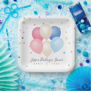 Gender neutral   gender reveal balloon Baby Shower Paper Plate