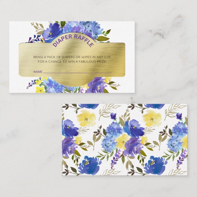 Gender Neutral Gold Floral Diaper Raffle Business Card (Front/Back)