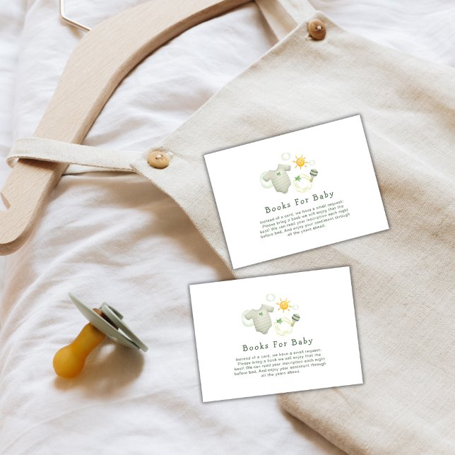 Gender Neutral Green Baby Clothes Books for Baby Enclosure Card (Gender Neutral Green Baby Clothes Diaper Raffle Enclosure Card)