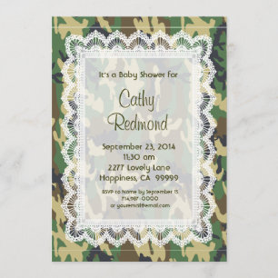 GENDER NEUTRAL Green Camo Lace Baby Shower V11 Invitation