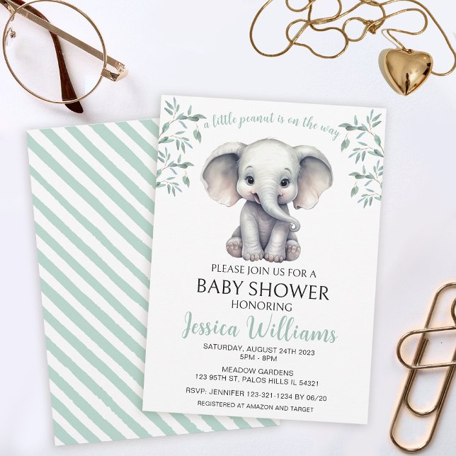 Gender neutral green elephant baby shower invitation (Creator Uploaded)