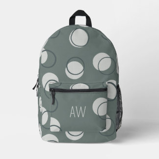 Gender Neutral Green Geometric Monogram Initials Printed Backpack