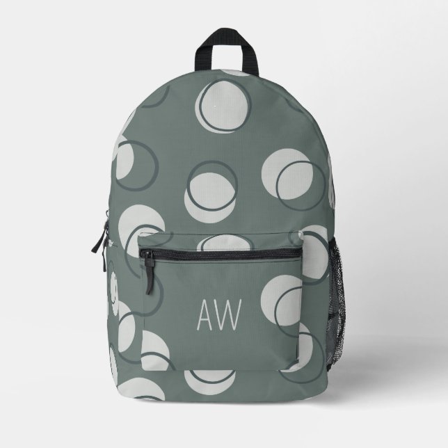 Gender Neutral Green Geometric Monogram Initials Printed Backpack (Front)