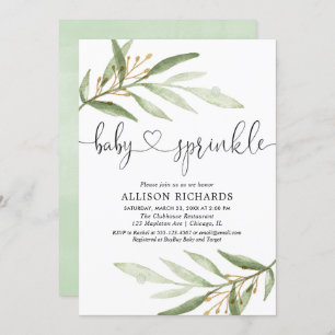 Gender neutral green gold greenery baby sprinkle invitation