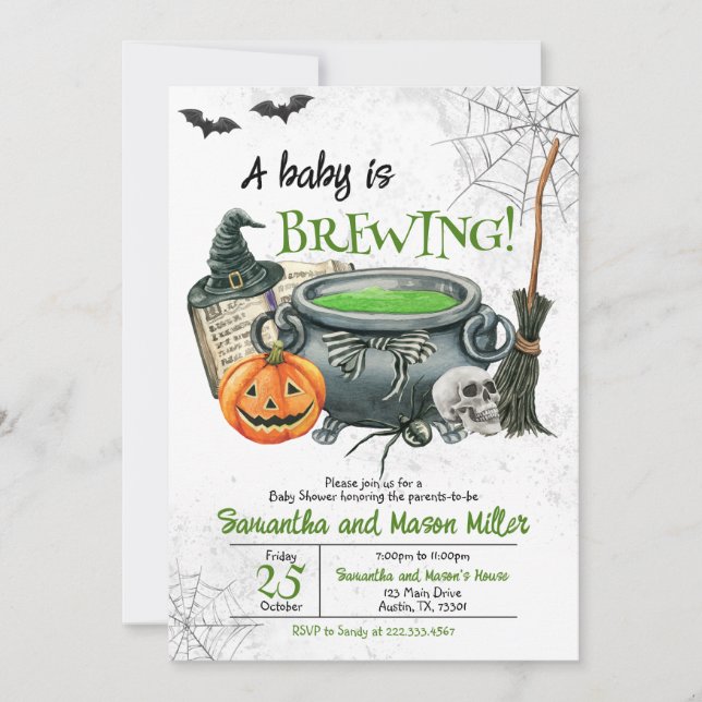 Gender Neutral Green Halloween Baby Shower Invitation (Front)