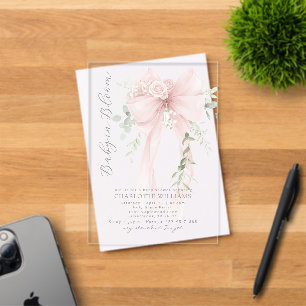 Gender neutral Greenery Bow Baby shower Acrylic Invitations