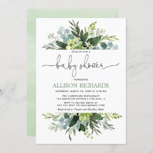 Gender neutral greenery foliage baby shower invitation