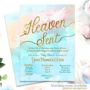 Gender Neutral Heaven Sent Baby Shower Invitation